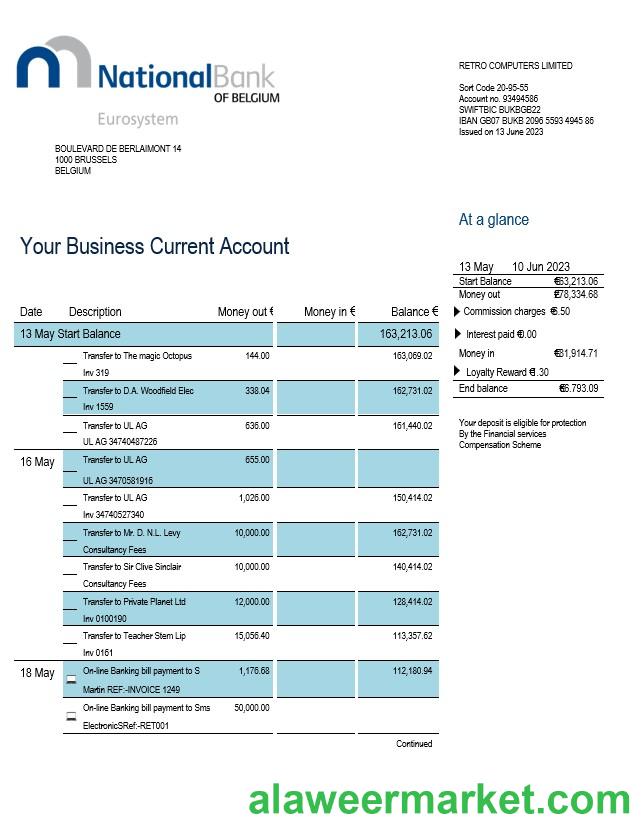 National Bank of Belgium enterprise statement Word and PDF template